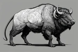a rat-bison hybrid. full body. fantasy black and white line art ink drawing