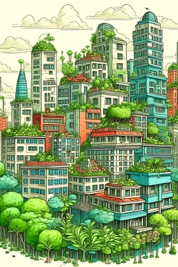 Dream city buildings with lots of plants