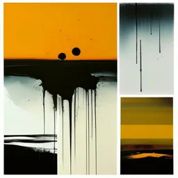 Melancholy Minimal abstract flat landscape painting. Rough brushstrokes and dripping paint. A single orange colour highlight with complimentary background colours. Use rule of thirds. Place the Horizon line at the top. Style of Justin Mortimer.Abstract empty landscape painting. Dripping paint. Rough. Minimal. Style of Justin Mortimer.