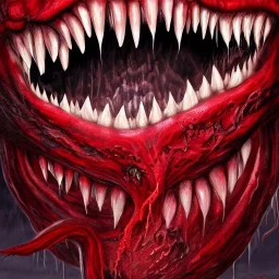 red, monster, tentacles, teeth, horror, detailed, realistic, gore, eyes, 4K, fantasy, scary, demonic, hyperrealism, huge, blood, creature, high quality