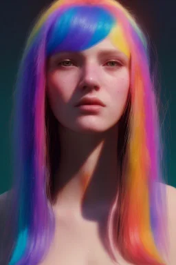 Woman, cute, beautiful, long hair, rainbow hair, rainbows, close up portrait by Greg Rutkowski