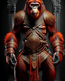 Orangutan Assassin Gothic flat symmetrical design full body standing arms full legs hyper-detailed hyper-realistic ink art full legs 8k