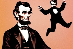 Abraham lincoln jumping in the air playing electric guitar