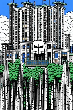 punisher sku;; CITY MANSION ON THE HILLLS in the style of Hiroshi Nagai