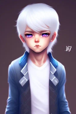 Shota, cute, portrait, white hair, blue eyes, shy