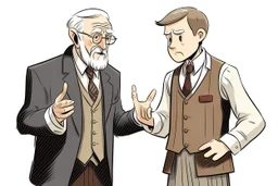 OLD MAN IN SUIT EXPLAINING TEACHER