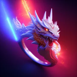 Ring dragon as diamond with red diamond eyes, sculpture, hyperphotorealistic,8k,HDR,macro lens, sharp focus, hyper detail, sparkle, unreal engine 5, neon lighting, masterpiece, hypermaximalist, intcrate detailed, elegant, hyper detailed, bokeh, studio lighting, jewelry art, dark, simple design