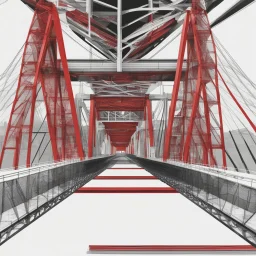 Architectural drawing of a bridge, from above white, red and black colors