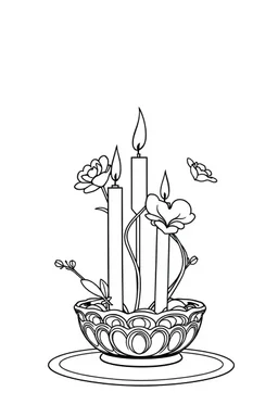 outline art for square Human Heart Candles Ikebana coloring page for kids, classic manga style, anime style, realistic modern cartoon style, white background, sketch style, only use outline, clean line art, no shadows, clear and well outlined