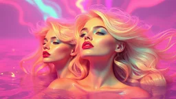 surreal and dreamlike, saturated, pastel, dreamy atmosphere, liquid psychedelic, Supermodels roll in electric waves