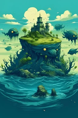 海中孤岛，水下有恐怖巨兽