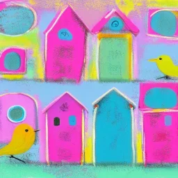  pastel colors, abstract art, birds houses