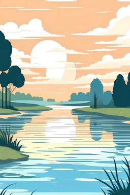 A scene of a river with trees and a sky in the style of a post-influencer school