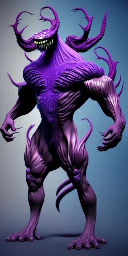 purple venom symbiote with big muscles and big claws and teal smoke background