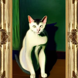 oil portrait of a Cat watching himself in a mirror by Monet 8k