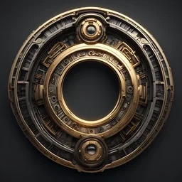 create me an ornate letters HB encased in a thin round, ornate golden ring. mechanical futuristic cyberpunk style. background should be #000000 full black.