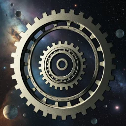 cifi recursive structures ,gears ,torus, in a galaxsy background