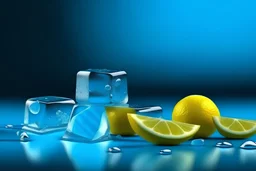 ice cubes and lemon slices on blue background, extremely photorealistic details, realistic high detail, high resolution, 4k