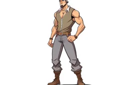 game charachter design, his name is Paulo, Brazilian, full body, simple, muscled, perfectly drawn, detailed, no background,centered