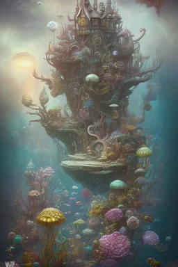 Alexander Jansson. Cinematic rendering of Mermaids, glittering seashells, magical world, colorful hair