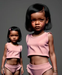 Rihanna toddler, full body, soft skin, dramatic lighting, hyper realistic