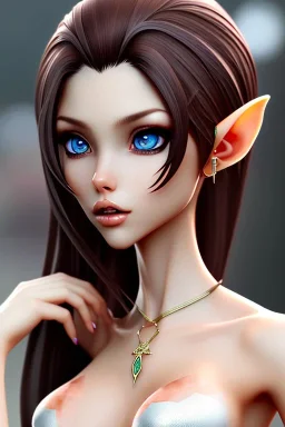 brunette elf, normal skin, 8k, anatomically correct ears, smooth skin, anatomically perfect face, anatomically perfect ears, anatomically perfect body in frame