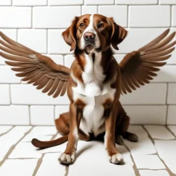 a brown dog with wings and white tile