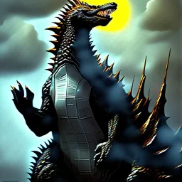 Dibujo de Godzilla en el oceano con estilo de Caravaggio