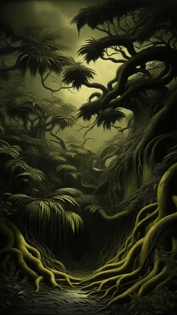 A dark yellow olive jungle painted by Henry-Robert Brésil