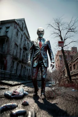 Ultra realistic image, joe biden zombie, zombie performance, blood, torn arm, night, walking twisted, waist up view, walking dead style, dark ambient, highly detailed, White House background, concept art, unreal engine 5, god rays, ray tracing, RTX, lumen lighting, ultra detail, volumetric lighting, 3d, finely drawn, high definition, high resolution.