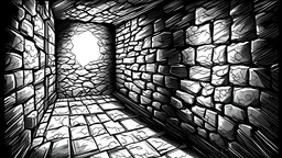 manga drawing of a dark stony wall room