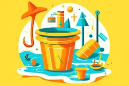 cool fun beach brand beach wear random design seaside bucket and spade sunshine abstract objects machines like havana brand full page like basqiat