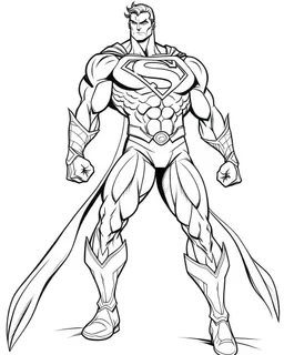 superman coloring page, full body (((((white background))))), only use an outline., real style, line art, white color, clean line art, white background, Sketch style