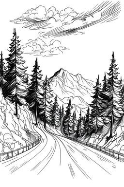 sketch The two-wheeled route is next to a road with tall trees on both sides and finally passes by the side of the mountain
