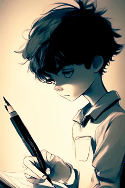 Black and white drawing boy anime , write Salma Mahfouz