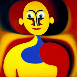 oil portrait of a red Woman sitting in a Yellow sofa by Joan Miró 8k