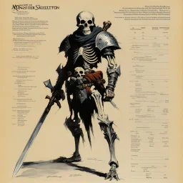 ConceptSheet: AD&D monster skeleton warrior, with statistics [by frank frazetta]