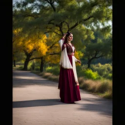 azeri female full bdy with traditional dance clothing park trees