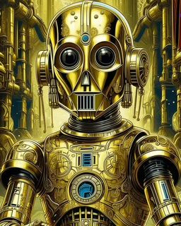 Prompt: Ultra realistic 4K HDR 300 dpi acrylic oil painting of star wars character C3PO, intricate detail, trending on artstation, Jean Baptiste Monge, Michael Garmash. background dagobah. only The words "NAME" are written in a bold, vintage font across the top of the design.