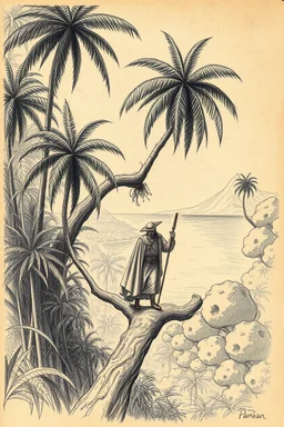 Vasco Núñez de Balboa crossing the panama jungle to the pacific ocean in the style of davinci sketch