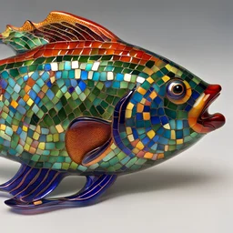 whimsical blown glass fish with a rainbow-hued, mosaic finish, early 20th century. Elegant and intricate detailing super realistic