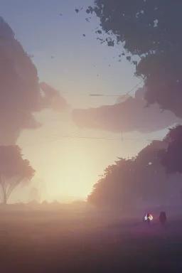 A beautiful landscape at dawn by atey ghailan, ismail inceoglu, michal lisowski, artstation, volumetric light, high detail, perfect