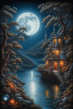 Moonlight,serenity,(((romantic surrealism)) (((complex details))),((masterpiece)),ultra-detailed, maximalistic. complex details, high detail, perfect proportions, clear focus, fine details, complex mesmerizing (((masterpiece))), pure perfection, close-up scene, super-detailed atmospheric details, complex masterpiece, saturated colors,(intricate details), breath of nature, Saturated colors,(((strong contrast,bright lighting))),(((bioluminescence))),🌹 🖼,(((fascinating lantern with bioluminescent