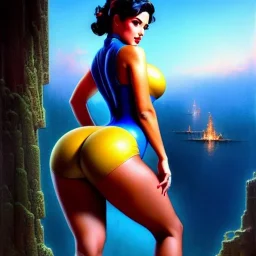 Drawing of beautiful face,'beautiful booty,Busty fit Sexy Vault Woman- Fallout 4 ',intense stare, ancient blue skintight suit, balanciaga fashion clothe painting by gaston bussiere, greg rutkowski, yoji shinkawa, yoshitaka amano, tsutomu nihei, donato giancola, tim hildebrandt,KyuYong Eom,Ren Wei Pan Oil on canvas, cinematic composition, extreme detail,fit full head inside picture,16k