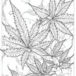 Coloring page for toodlers, with "weed" genree, very Bold outlines and white background, anime style, minimal number of elements, very simple