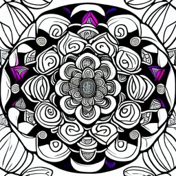 kids coloring page, mandala of roses fully on page, perfectly symmetrical, cartoon style, thick lines, low detail, no shading