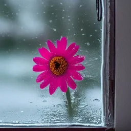 a flower behind a frosted window pane