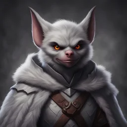 dungeons and dragons; portrait; solid background; bat; light grey colored fuzzy fur