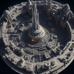 highly detailed space city in space , no moon , luminescent , 35 mm focal length