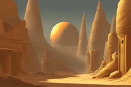 An alley with sphinxes on both sides, Imagination Unveiled, on the desert planet Gliese, Captivating, by artist "Science Fiction",by artist "Luxor"